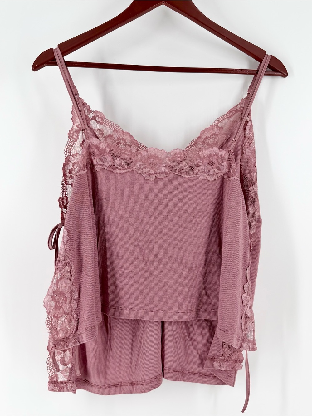 Victoria's Secret Mauve Ribbon Tie Side Lace Cami Top XXL Coquette Romantic Chic - Picture 2 of 10